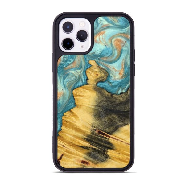 iPhone 11 Pro Wood+Resin Phone Case - Gustavo (Teal & Gold, 636686) Online Sale