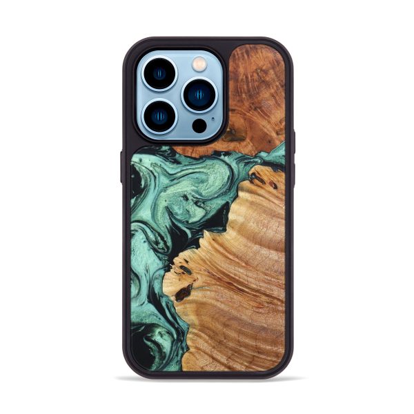 iPhone 14 Pro Wood+Resin Phone Case - Londyn (Green, 635798) on Sale