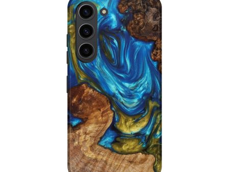 Galaxy S23 Wood+Resin Live Edge Phone Case - Casey (Teal & Gold, 635143) For Sale