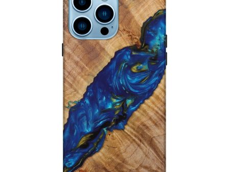 iPhone 14 Pro Max Wood+Resin Live Edge Phone Case - Sean (Teal & Gold, 635689) For Discount