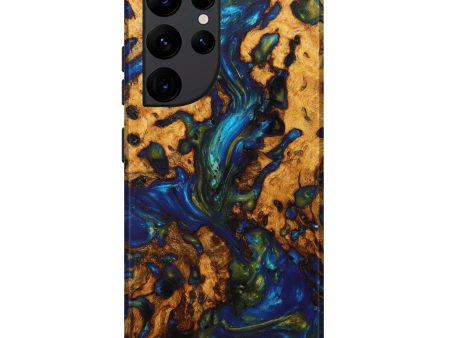 Galaxy S22 Ultra Wood+Resin Live Edge Phone Case - Jazmin (Teal & Gold, 635141) on Sale