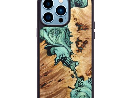 iPhone 14 Pro Max Wood+Resin Phone Case - Laurel (Green, 635809) For Cheap