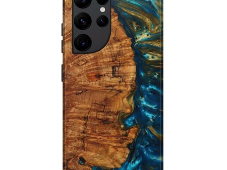 Galaxy S22 Ultra Wood+Resin Live Edge Phone Case - Glenda (Teal & Gold, 635963) Online now