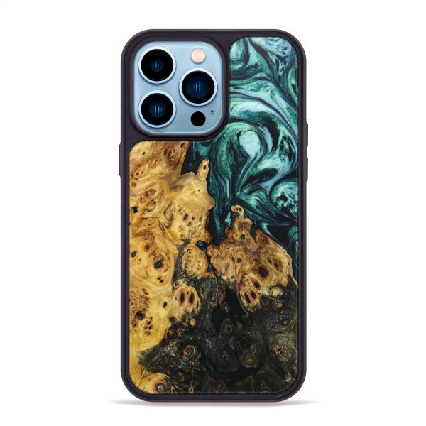 iPhone 14 Pro Max Wood+Resin Phone Case - Caitlyn (Green, 636569) Cheap