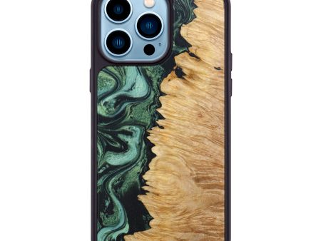 iPhone 14 Pro Max Wood+Resin Phone Case - Paisley (Green, 635808) For Discount