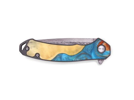 EDC Wood+Resin Pocket Knife - Alaina (Teal & Gold, 636437) Hot on Sale