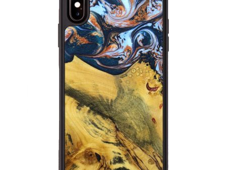 iPhone Xs Max Wood+Resin Phone Case - Cole (Teal & Gold, 636692) For Discount