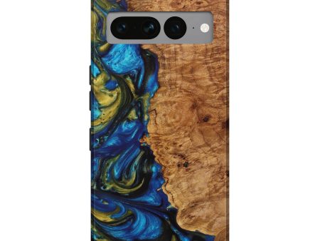 Pixel 7 Pro Wood+Resin Live Edge Phone Case - Lawrence (Teal & Gold, 637180) For Sale