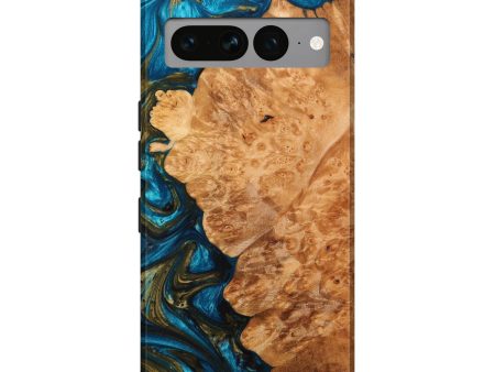 Pixel 7 Pro Wood+Resin Live Edge Phone Case - Winifred (Teal & Gold, 635139) For Discount