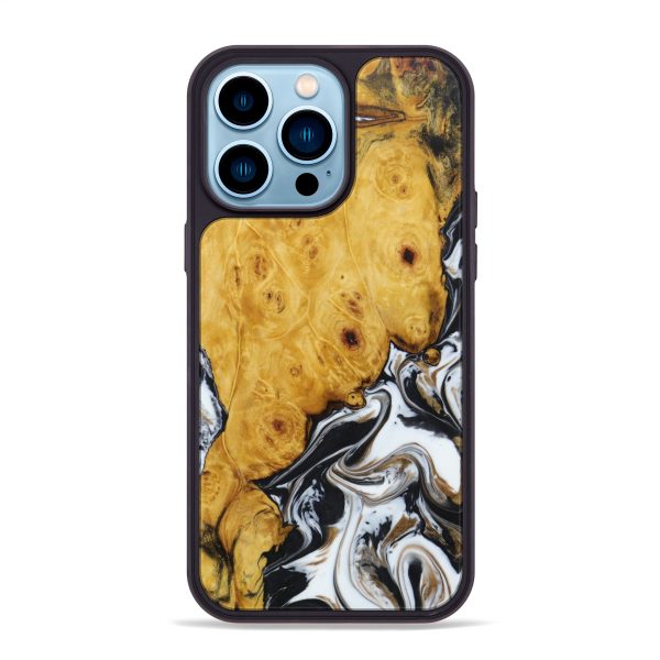 iPhone 14 Pro Max Wood+Resin Phone Case - Christa (Black & White, 635987) Online Sale