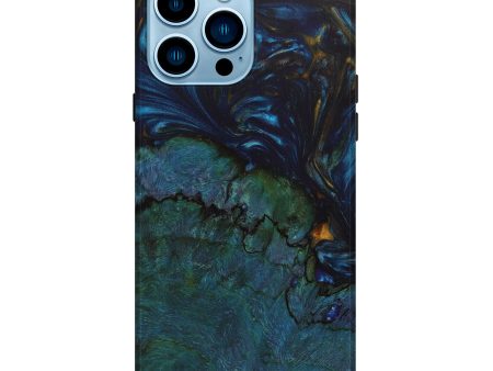 iPhone 14 Pro Max Wood+Resin Live Edge Phone Case - Cierra (Teal & Gold, 637039) Online Sale