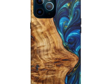 iPhone 12 Pro Max Wood+Resin Live Edge Phone Case - Dominique (Teal & Gold, 635691) Cheap