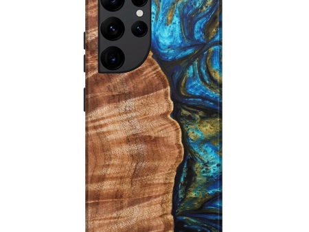 Galaxy S22 Ultra Wood+Resin Live Edge Phone Case - Candice (Teal & Gold, 637037) Fashion