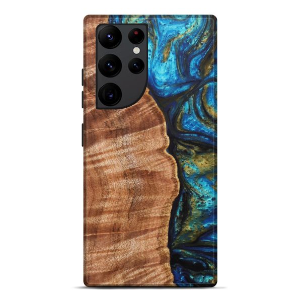 Galaxy S22 Ultra Wood+Resin Live Edge Phone Case - Candice (Teal & Gold, 637037) Fashion