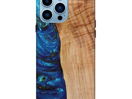 iPhone 14 Pro Max Wood+Resin Live Edge Phone Case - Maude (Teal & Gold, 635142) For Cheap