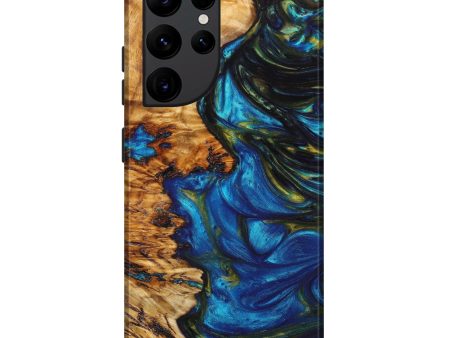 Galaxy S22 Ultra Wood+Resin Live Edge Phone Case - Kathi (Teal & Gold, 635140) For Sale