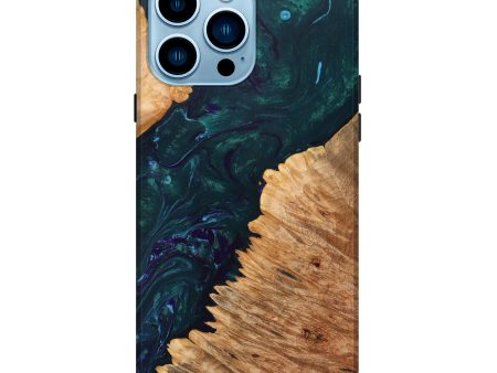 iPhone 14 Pro Max Wood+Resin Live Edge Phone Case - Sarah (Green, 632217) For Discount