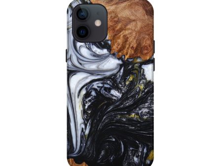 iPhone 12 mini Wood+Resin Live Edge Phone Case - Shante (Black & White, 633075) For Sale