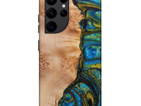 Galaxy S22 Ultra Wood+Resin Live Edge Phone Case - Ingunna (Teal & Gold, 633254) Hot on Sale