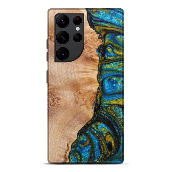 Galaxy S22 Ultra Wood+Resin Live Edge Phone Case - Ingunna (Teal & Gold, 633254) Hot on Sale