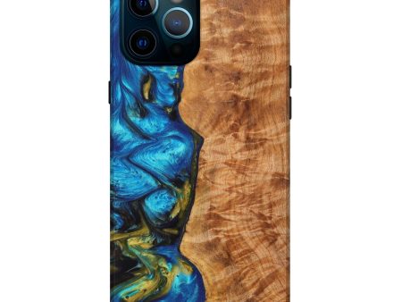 iPhone 12 Pro Max Wood+Resin Live Edge Phone Case - Kwing (Teal & Gold, 633138) Hot on Sale