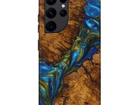 Galaxy S22 Ultra Wood+Resin Live Edge Phone Case - Zoe (Teal & Gold, 634169) Online Sale