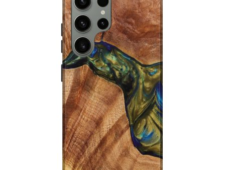 Galaxy S23 Ultra Wood+Resin Live Edge Phone Case - Atlanta (Teal & Gold, 633137) Hot on Sale