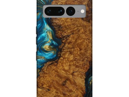 Pixel 7 Pro Wood+Resin Live Edge Phone Case - Walter (Teal & Gold, 636201) Fashion