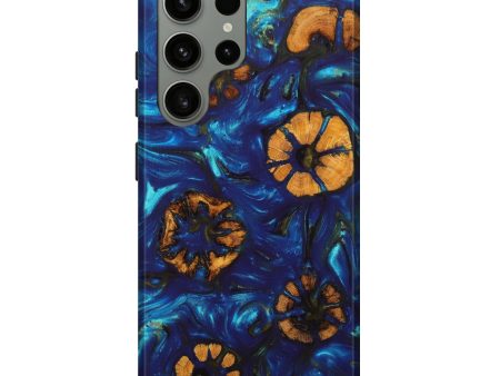 Galaxy S23 Ultra Wood+Resin Live Edge Phone Case - Aliza (Teal & Gold, 632209) For Cheap