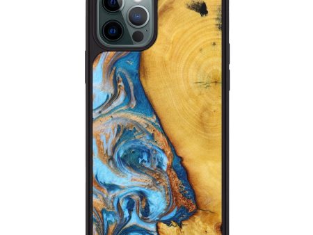 iPhone 12 Pro Wood+Resin Phone Case - Arabella (Teal & Gold, 635322) Sale