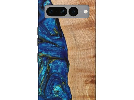 Pixel 7 Pro Wood+Resin Live Edge Phone Case - Phoenix (Teal & Gold, 633147) For Sale