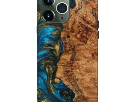 iPhone 13 Pro Max Wood+Resin Live Edge Phone Case - Dewey (Teal & Gold, 636199) Sale