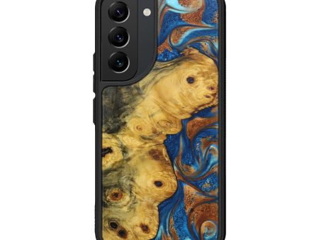 Galaxy S22 Wood+Resin Phone Case - Corine (Teal & Gold, 632538) For Sale