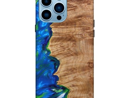 iPhone 14 Pro Max Wood+Resin Live Edge Phone Case - Dotty (Blue, 633210) Online Sale