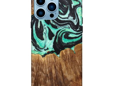 iPhone 14 Pro Max Wood+Resin Live Edge Phone Case - Felicity (Green, 636305) Supply