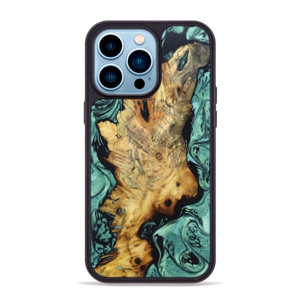 iPhone 14 Pro Max Wood+Resin Phone Case - Aloysia (Green, 633917) Online Sale