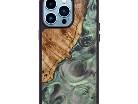 iPhone 14 Pro Max Wood+Resin Phone Case - Cassandra (Green, 633428) Discount