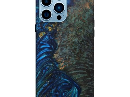 iPhone 14 Pro Max Wood+Resin Live Edge Phone Case - Stacee (Teal & Gold, 633273) Online now