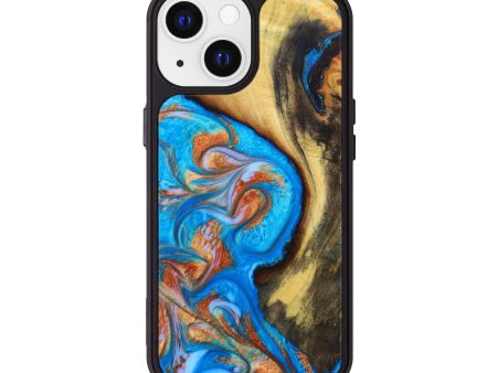 iPhone 13 Wood+Resin Phone Case - Carin (Teal & Gold, 633638) For Cheap