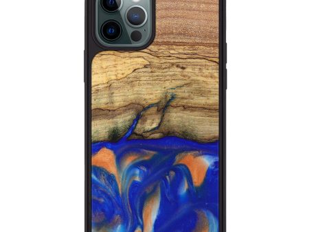 iPhone 12 Pro Wood+Resin Phone Case - Aimee (Blue, 632409) For Sale