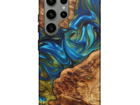 Galaxy S23 Ultra Wood+Resin Live Edge Phone Case - Anna (Teal & Gold, 637360) For Cheap