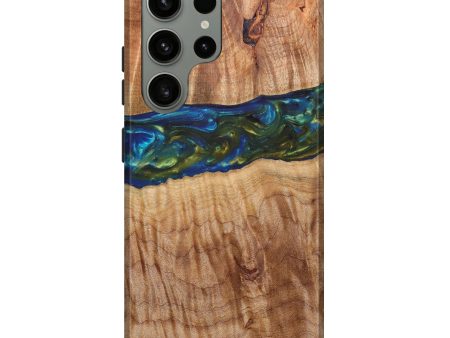 Galaxy S23 Ultra Wood+Resin Live Edge Phone Case - Alex (Teal & Gold, 636195) Online Sale