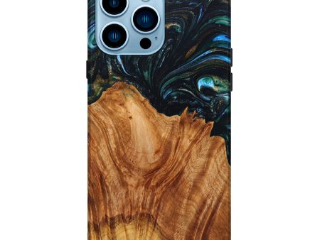 iPhone 14 Pro Max Wood+Resin Live Edge Phone Case - Pirooz (Green, 633220) For Sale