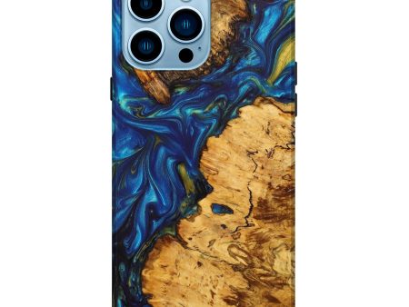 iPhone 14 Pro Max Wood+Resin Live Edge Phone Case - Ortensia (Teal & Gold, 633275) Online Sale