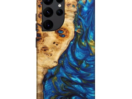 Galaxy S22 Ultra Wood+Resin Live Edge Phone Case - Harrison (Teal & Gold, 631940) Cheap