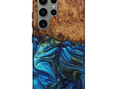 Galaxy S23 Ultra Wood+Resin Live Edge Phone Case - Blakely (Teal & Gold, 632237) Supply