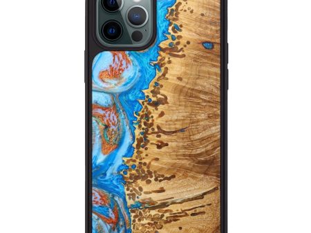 iPhone 12 Pro Wood+Resin Phone Case - Alisa (Teal & Gold, 637291) Fashion