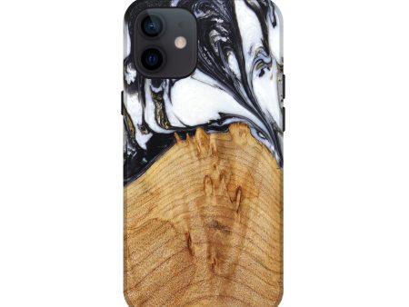 iPhone 12 mini Wood+Resin Live Edge Phone Case - Caryn (Black & White, 633083) Discount