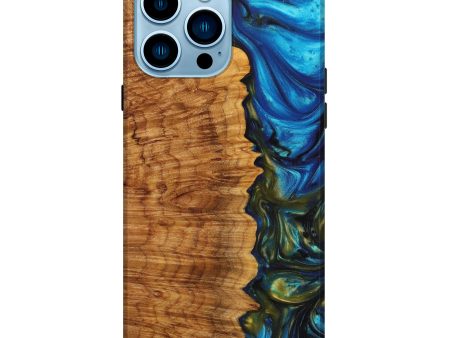 iPhone 14 Pro Max Wood+Resin Live Edge Phone Case - Lendon (Teal & Gold, 633141) Sale