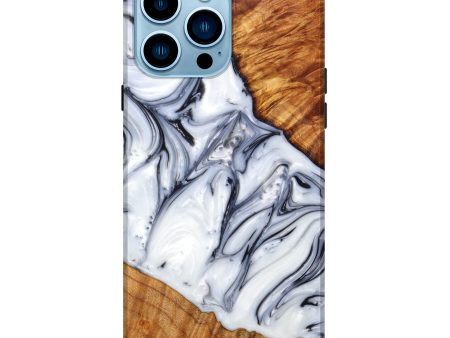 iPhone 14 Pro Max Wood+Resin Live Edge Phone Case - Jaslene (Black & White, 633091) For Sale